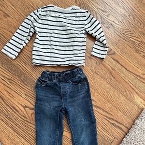 Boys 2T toddler jeans and top bundle Old Navy long sleeve grey navy stripe 2